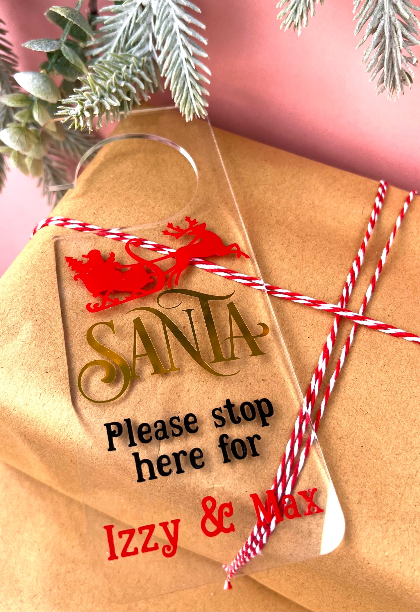 Personalised Acrylic Santa Stop Here Door Hanger