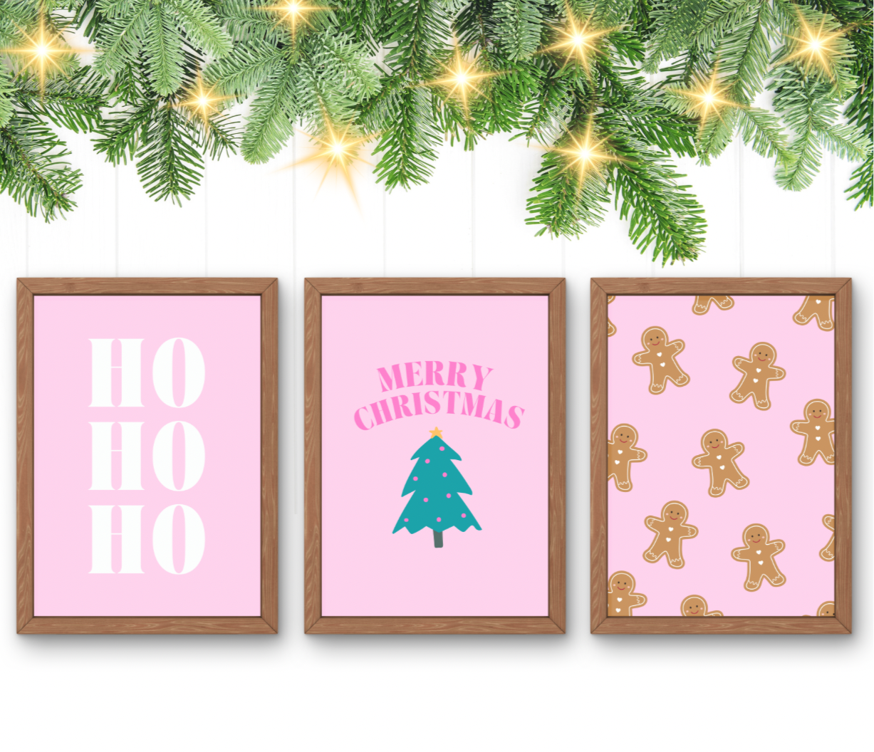 Set of 3 Pink Christmas Prints