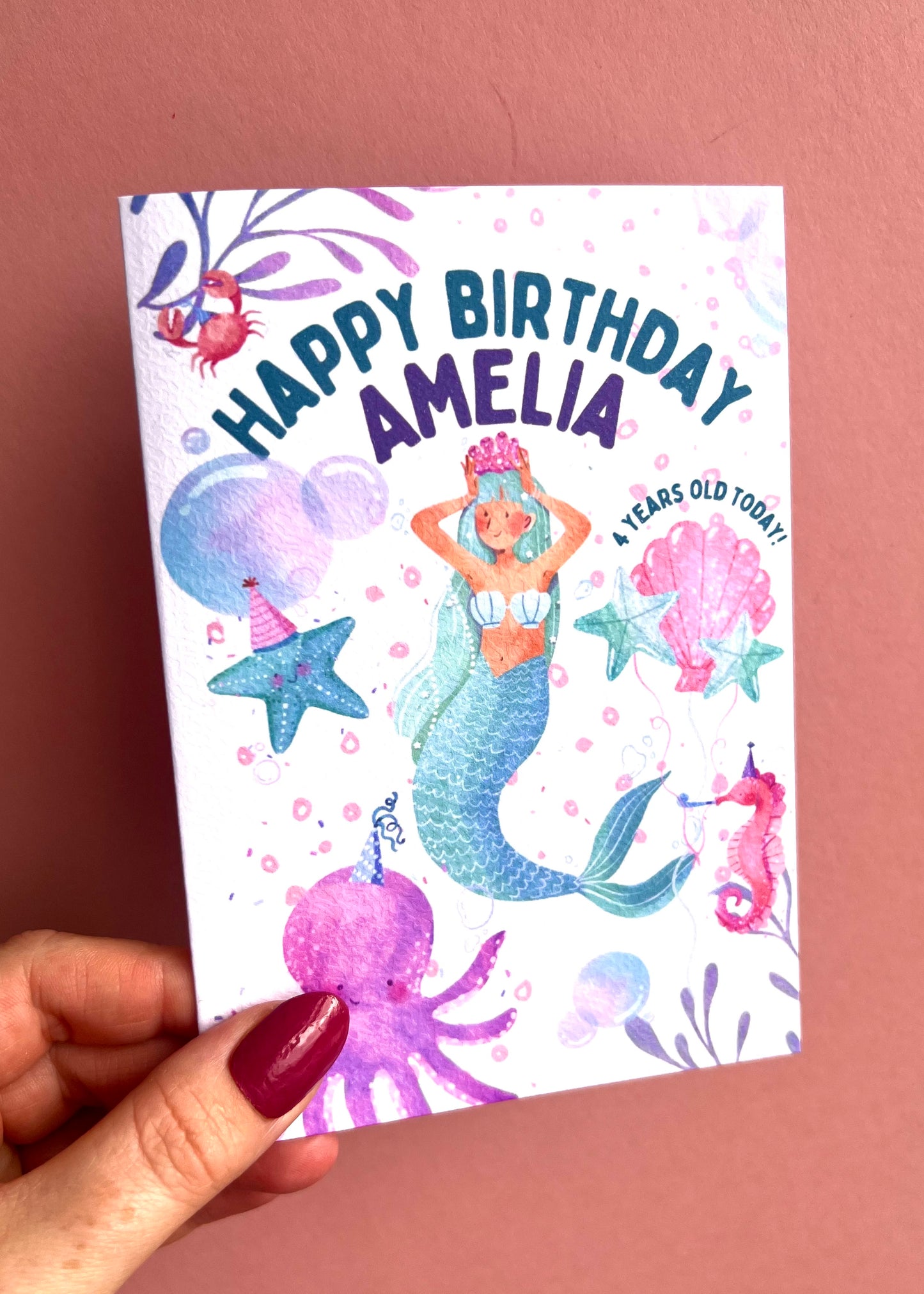 Personalised Mermaid Birthday Greetings Card