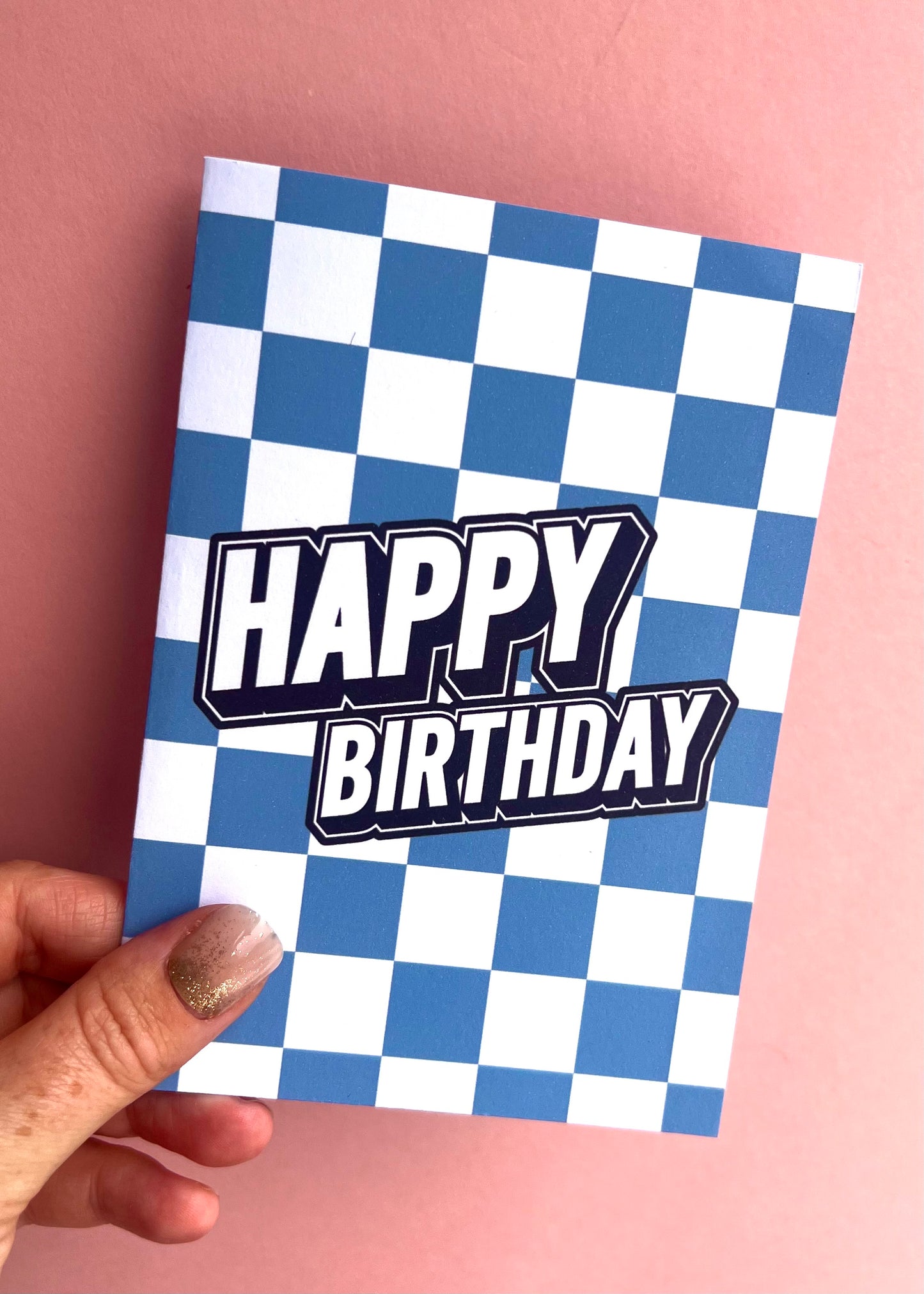 Blue Chequered Flag Birthday Card