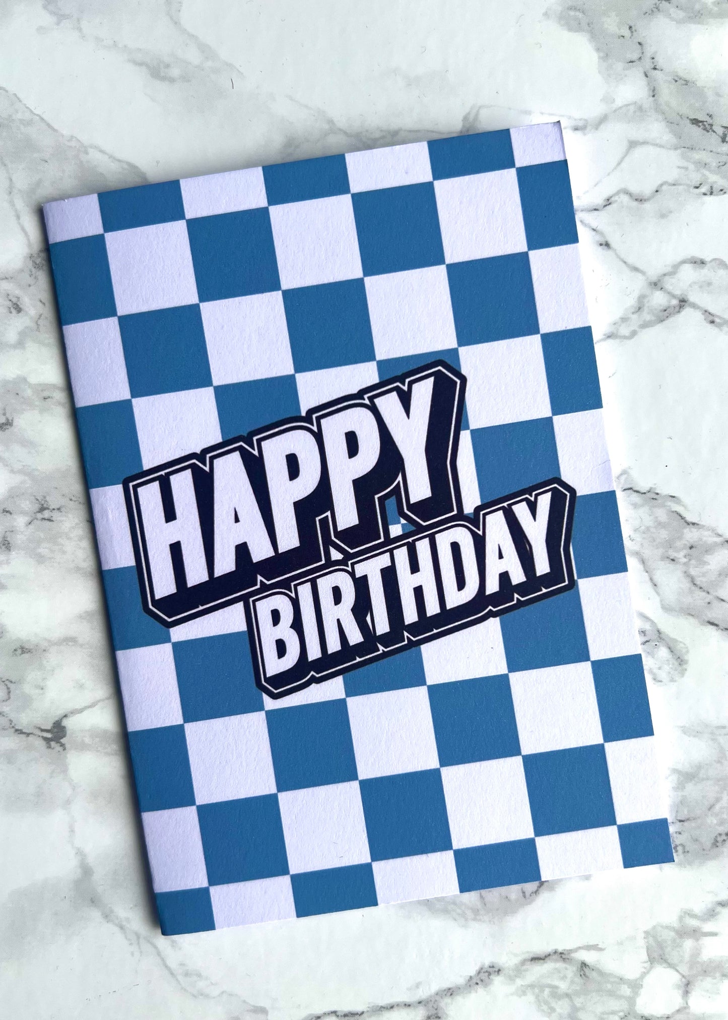 Blue Chequered Flag Birthday Card