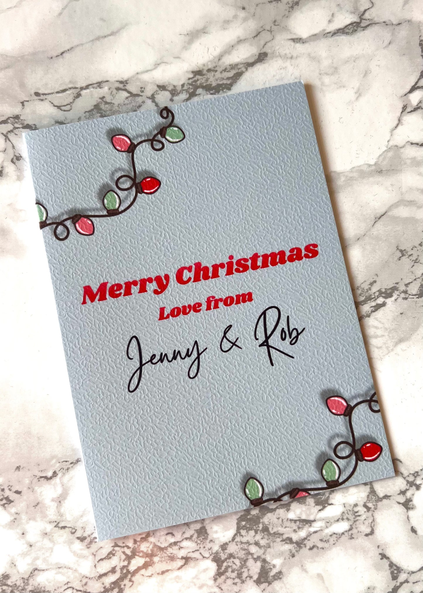 Personalised Green Fairy Lights Christmas Card