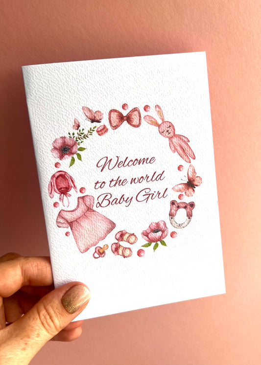 Pink Baby Girl Greetings Card