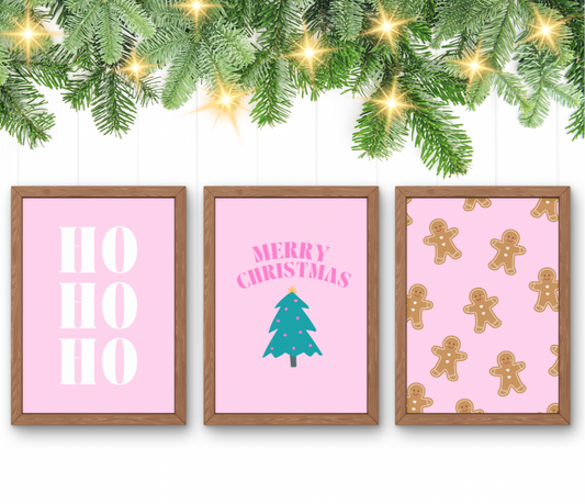 Set of 3 Pink Christmas Prints