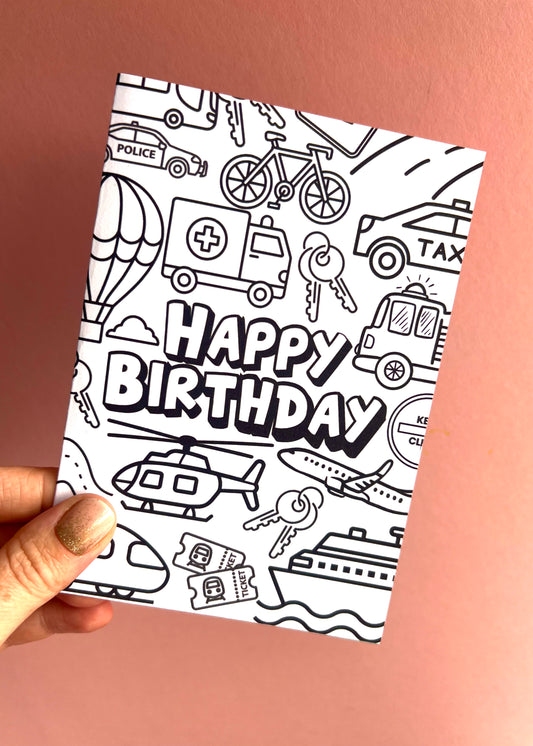 Colour Me Birthday Transport Card