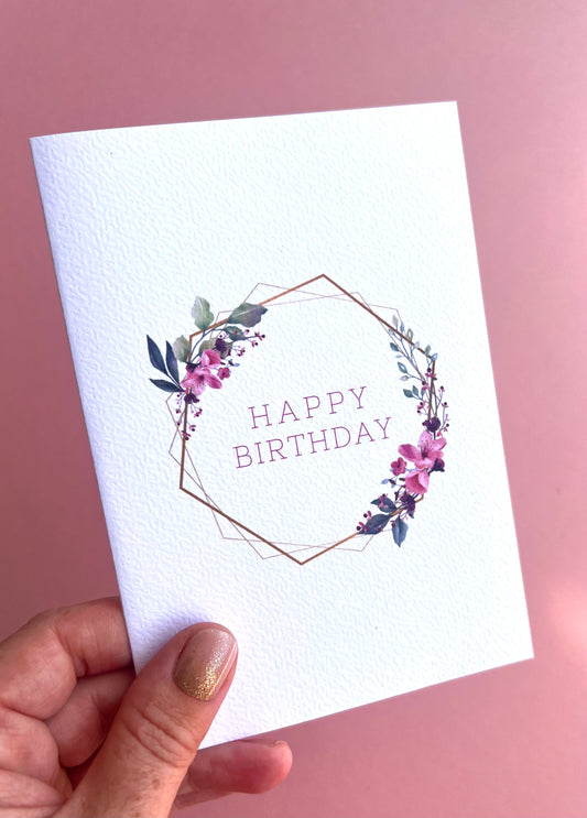 Happy Birthday Floral Wreath Greetings Card