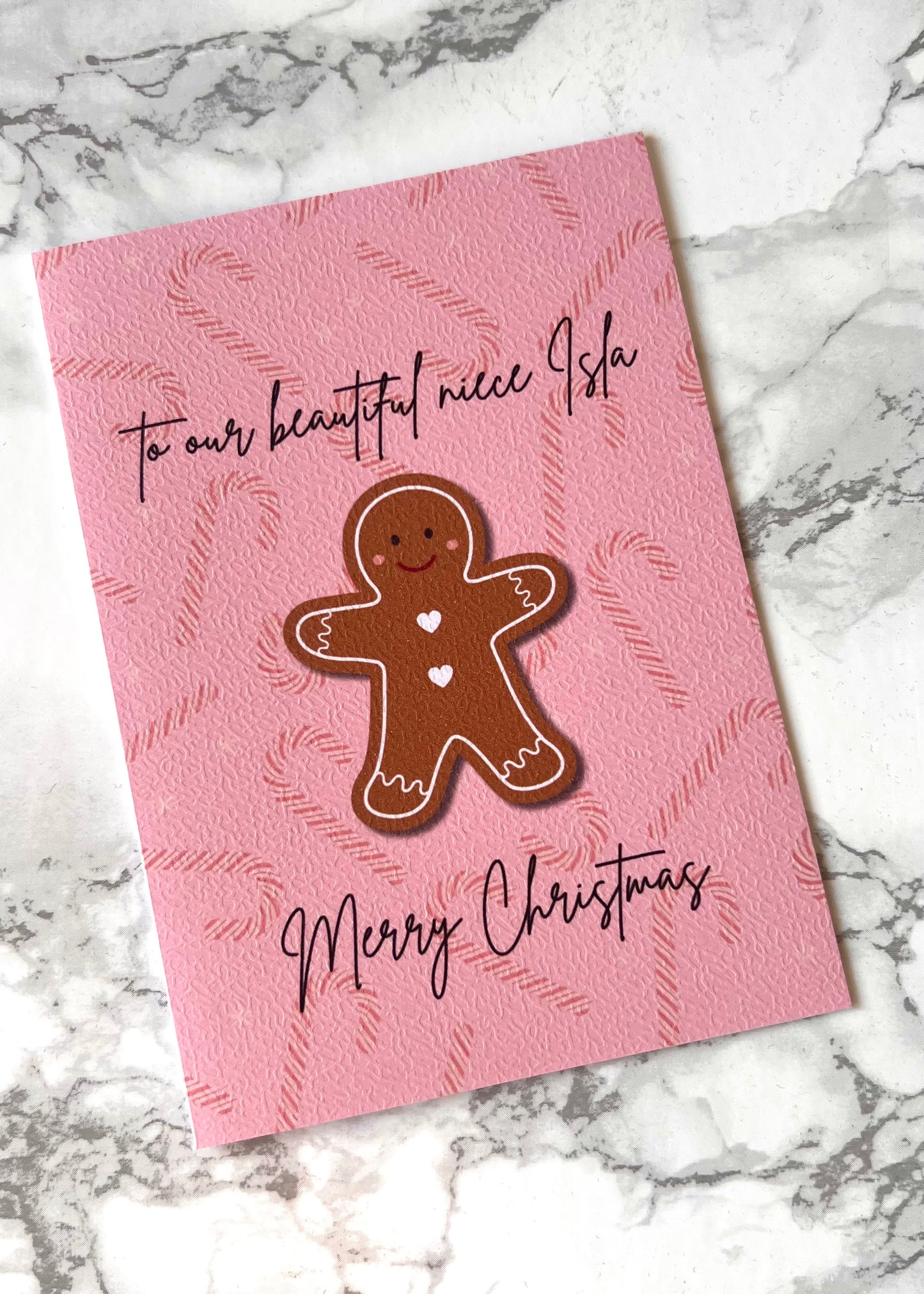 Personalised Pink Gingerbread Christmas Card