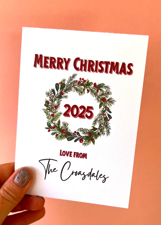 Personalised 2025 Wreath Christmas Card