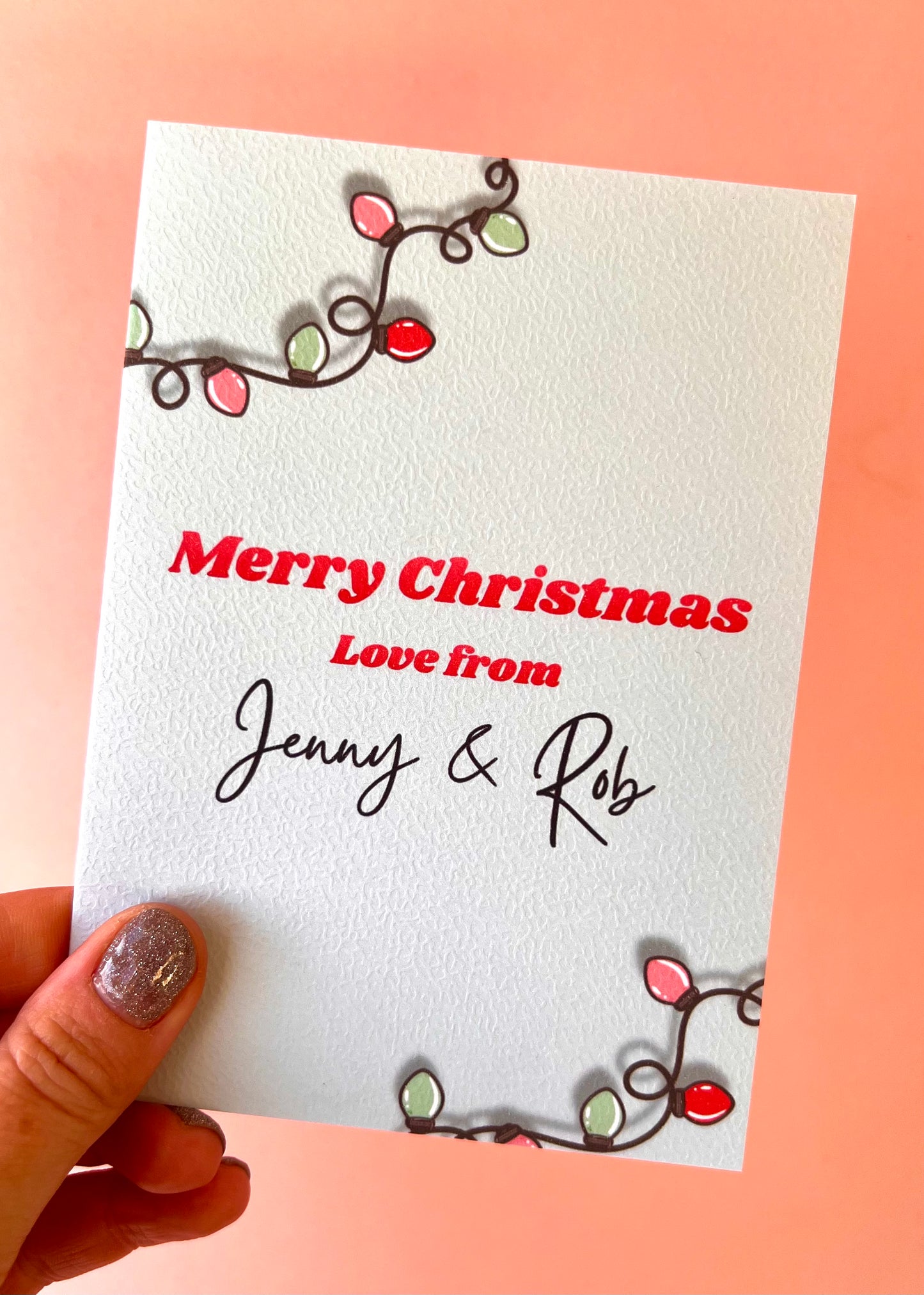 Personalised Green Fairy Lights Christmas Card