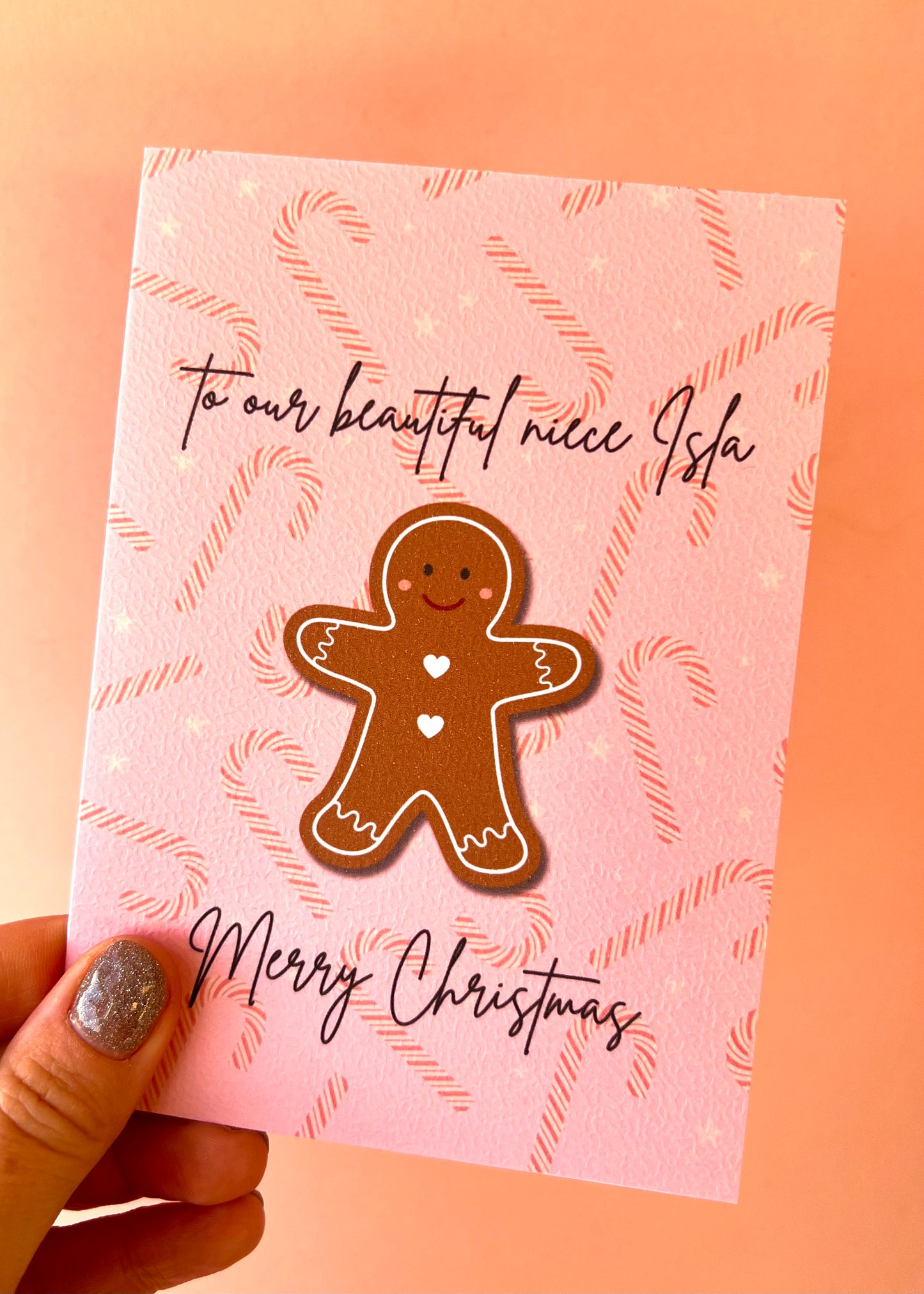 Personalised Pink Gingerbread Christmas Card