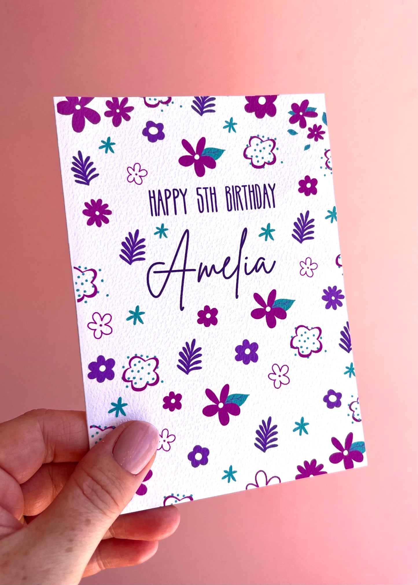 Personalised Purple Flowers Birthday Card