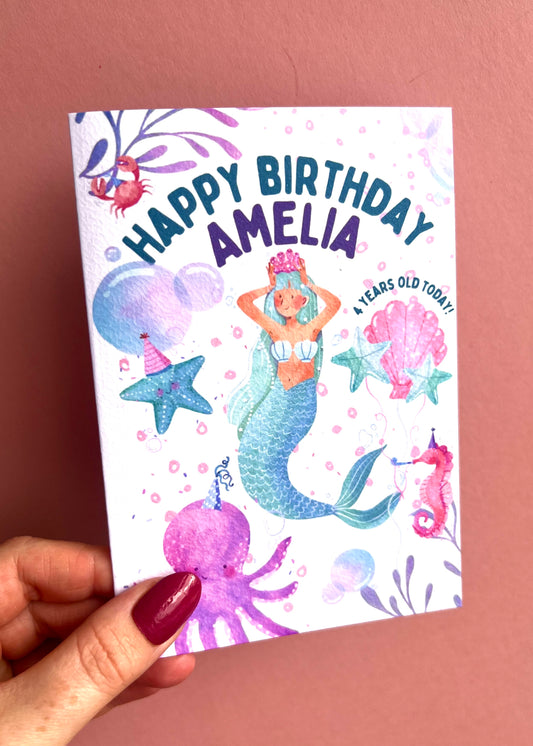 Personalised Mermaid Birthday Greetings Card