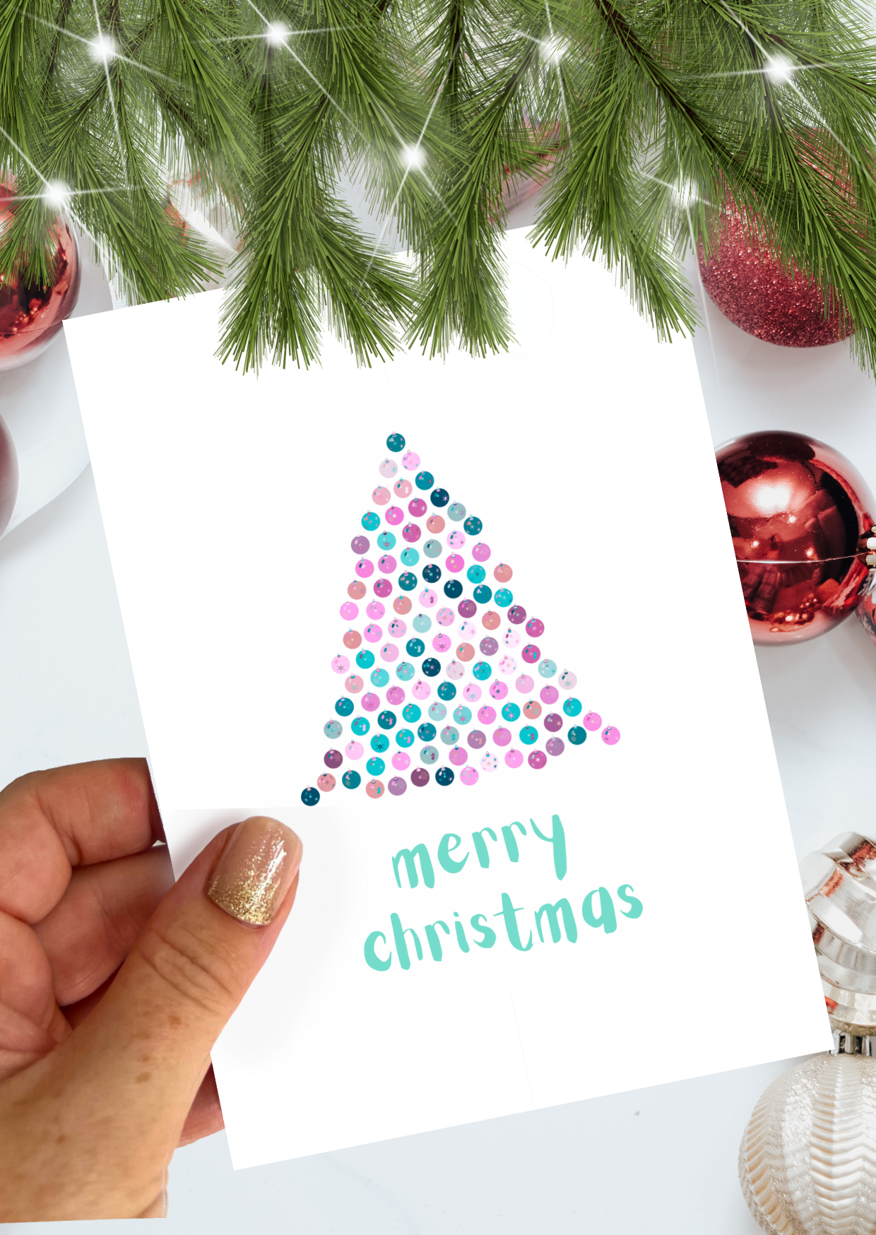 Pink Baubles Christmas Card