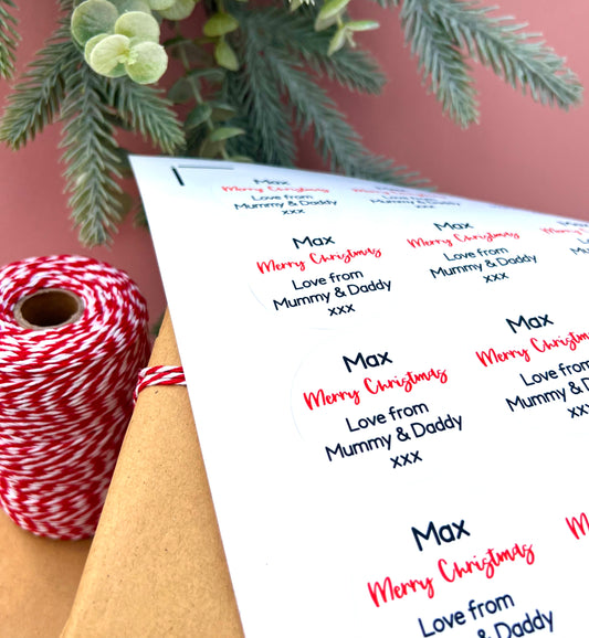 12 Personalised Christmas Gift Tag Stickers