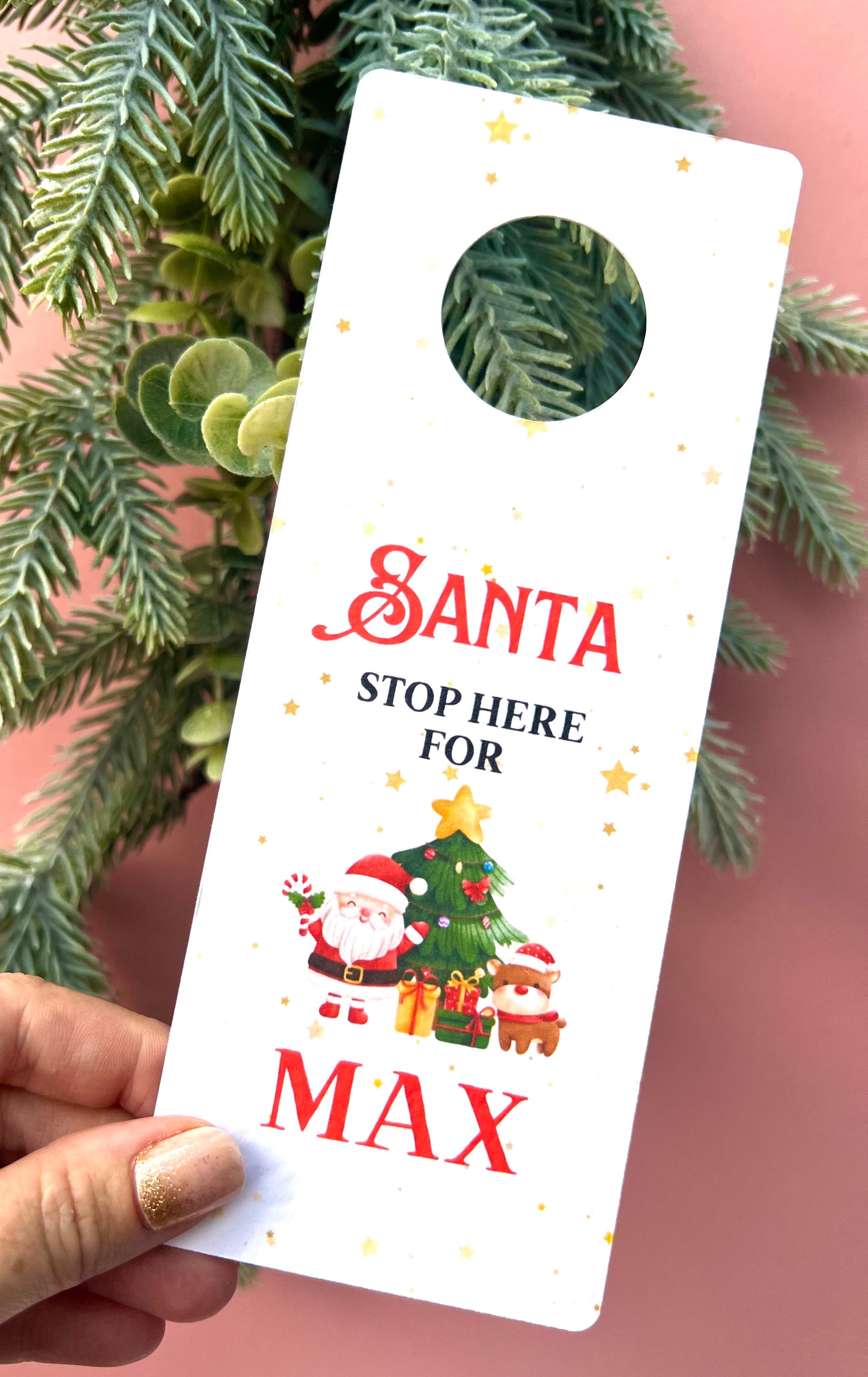 Personalised Traditional Santa Stop Here Door Hanger