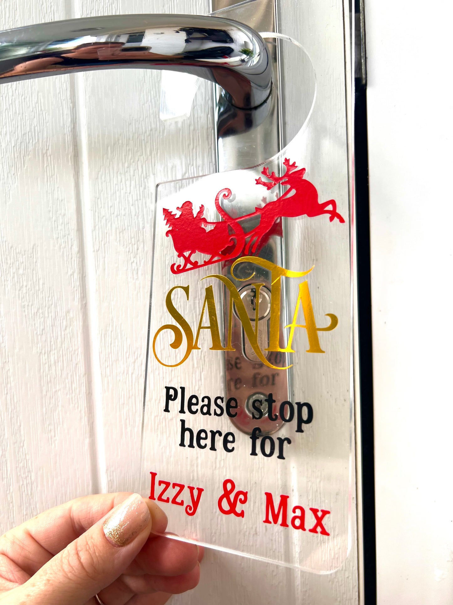 Personalised Acrylic Santa Stop Here Door Hanger