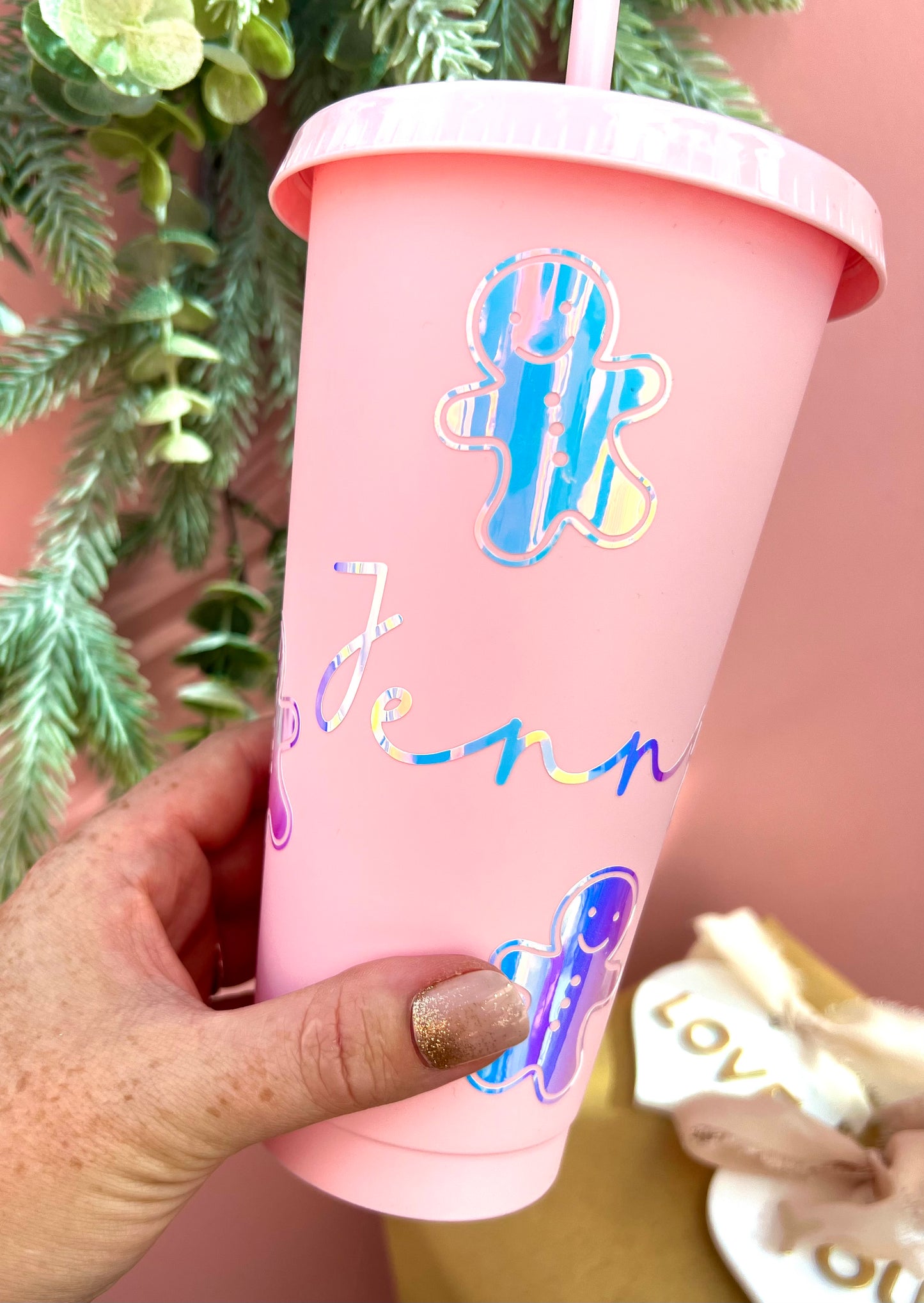 Personalised Pink Gingerbread Cold Cup