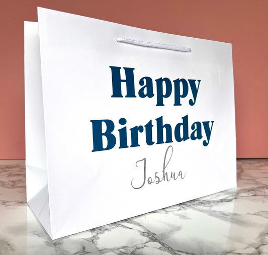 Happy Birthday Personalised White Gift Bag