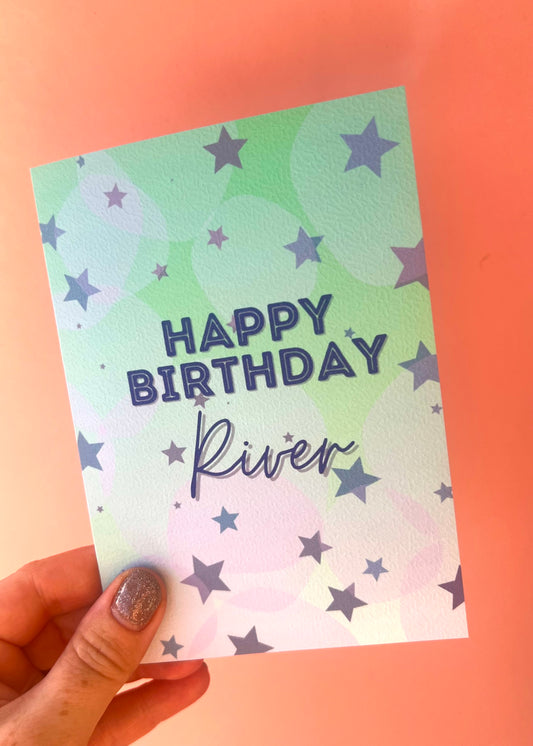 Blue Birthday Stars Greetings Card