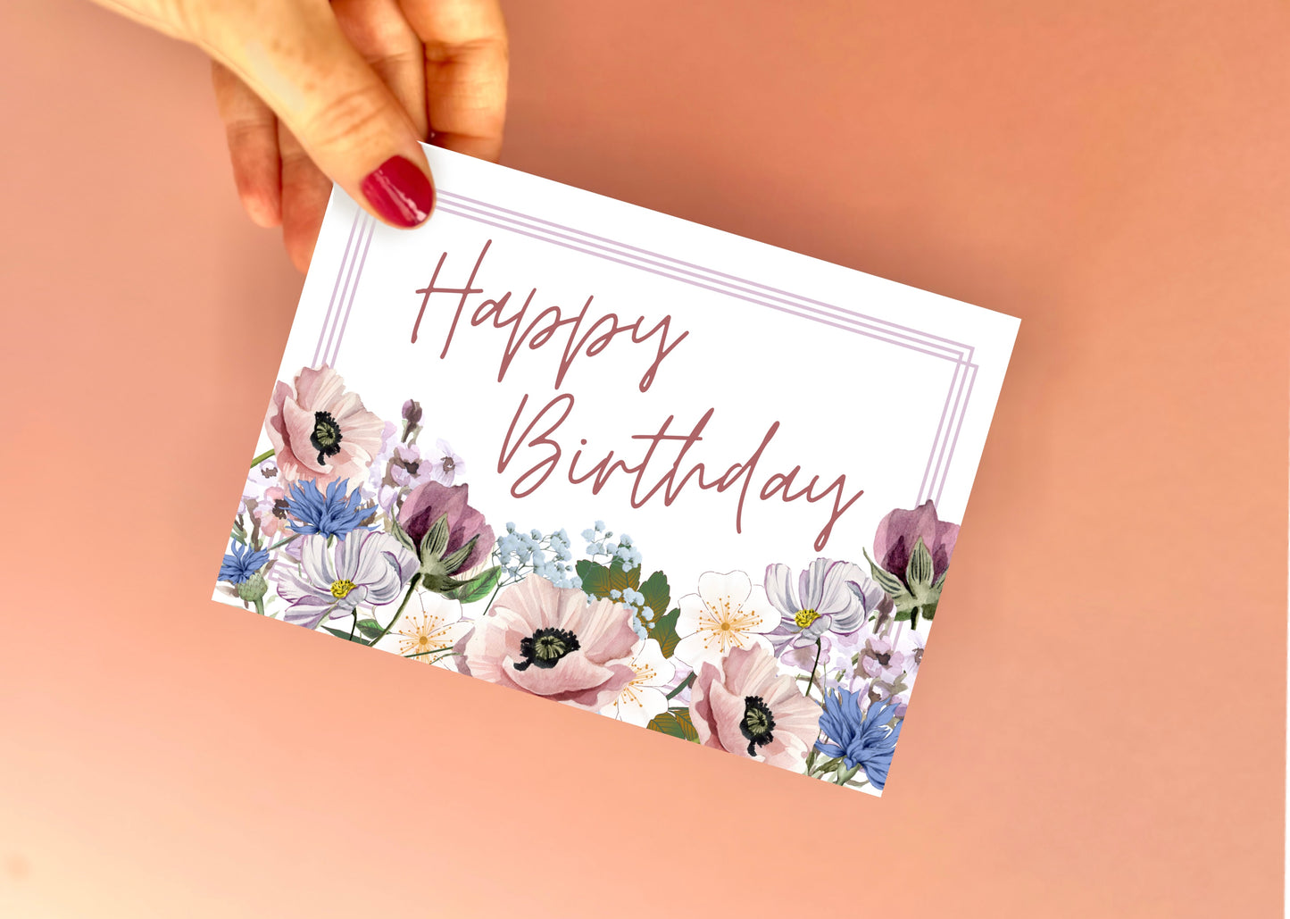 Happy Birthday Floral Border Greetings Card