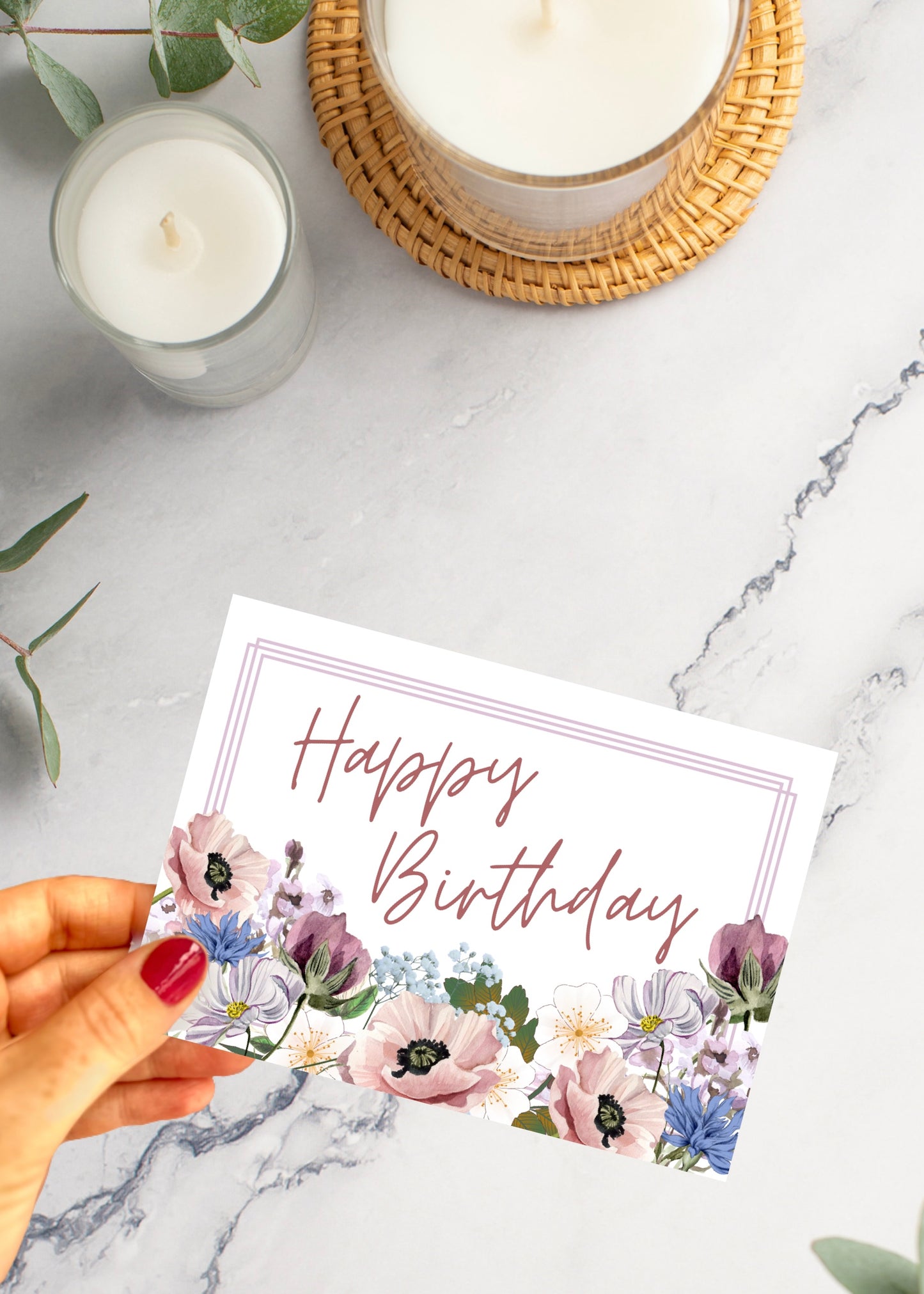 Happy Birthday Floral Border Greetings Card